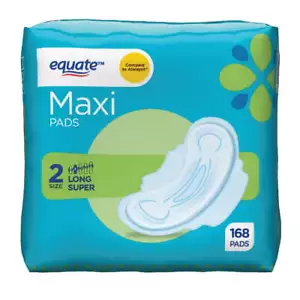 Equate Maxi Pads with Wings, Long Super Unscented, 168 ct - Picture 1 of 9