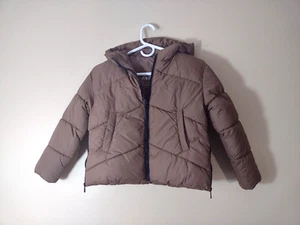 Zara Girls Puffer Hooded Jacket Sz 9 Brown Pockets Cozy Perfect - Picture 1 of 5