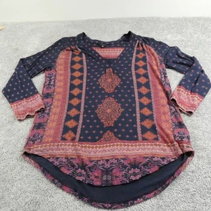 Top donna marca Lucky blu medio viola boho floreale medaglione misto lino - Foto 1 di 15