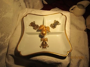 Plato de caramelo dividido vintage firmado George Briard porcelana dorada piña y peras - Imagen 1 de 10