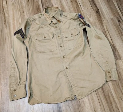 Camisa Uniforme Parcheada Manga Larga Caqui Militar Ejército de Estados Unidos Años 50 De Colección Talla M Foto 1 de 4