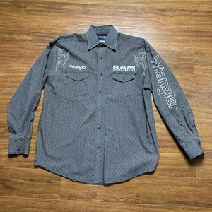 Vintage Wrangler Ram Rodeo Serie AOP grau Shirt M L/S bestickt Tasche Tee - Bild 1 von 13