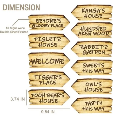 Set Of 11 New Winnie The Pooh Baby Shower Birthday Party Arrow Signs Decorations - Image 1 of 3