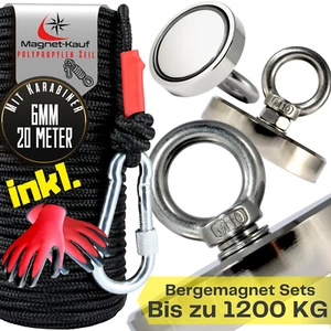 Bergemagnet Set mit Seil Magnetangeln 50Kg bis 600Kg Stark Neodym Ösenmagnet - Bild 1 von 13