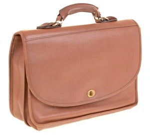 VTG Made in USA Brown Leather Locking Satchel Briefcase File Divider Bag - Picture 1 of 10