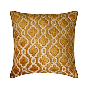 Gold Velvet Bouclet Embroidery 16"x16" Throw Pillow Cover - Cressida - Picture 1 of 3