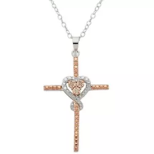 Diamore Diamond Accent 14k Rose Gold Over Silver & Sterling Silver Cross Pendant - Picture 1 of 1