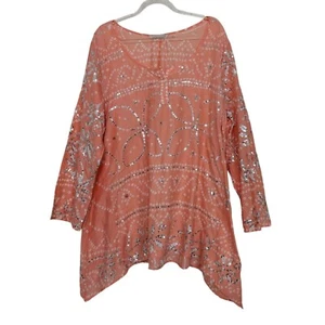 Soft Surroundings Aglow Bluse Damen Größe M Koralle Orange Pailletten Tunika - Bild 1 von 12