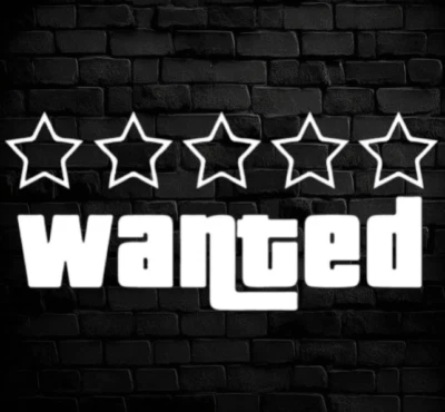 Adesivo Auto Tuning Finestrino Posteriore Wanted GTA Bianco 20 X 9 - Immagine 1 di 3