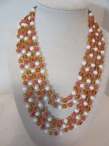 vintage orange and white glass bead multistrand necklace - BQ - Picture 1 of 5