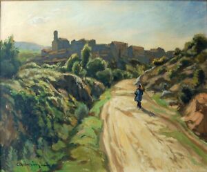 Laurent GENIN (Avignon 1894- Le Thor 1953) " Poulx (Gard) / chemin d'Uzès "