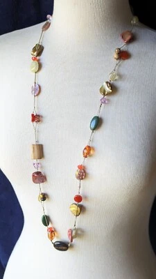 Lia Sophia MAGGIE 38" Long Gold Tone Chain Necklace Natural Shell Stone Beads - Image 1 of 4