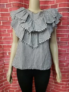 Zara Ruffled Premium Denim Collection Striped Size S Women's Top Blouse #W1 - Picture 1 of 9