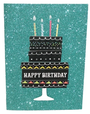 Burgoyne Happy Birthday Blk Cake Greeting Card New Embellished w/Envelope  5 x 7 - Image 1 of 3
