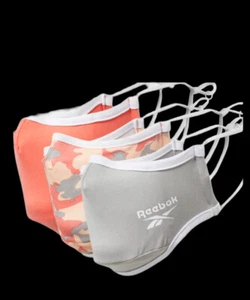 New Reebok Face Mask Cover Orange Camo Camouflage Coral Gray ￼3 In Pack - Picture 1 of 9