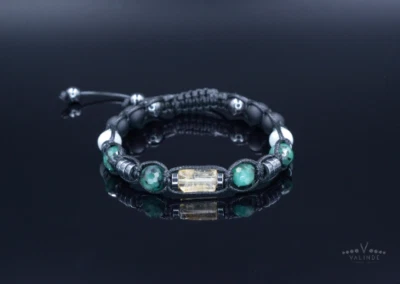 Pulseira masculina de pedras preciosas esmeralda citrino jade ônix macramê frisado - Imagem 1 de 4