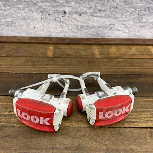 Vintage Look Pedals Clipless Race Eroica RED White France 80s 1980s 9/16 in A6 - Picture 1 of 9