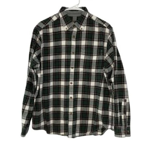 Eddie Bauer Mens Flannel Plaid Long Sleeve Button Up White Green Shirt, Size L - Picture 1 of 5