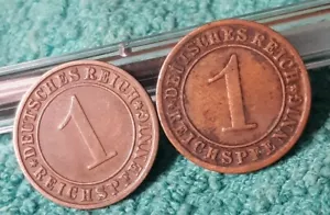 2 Damaged ~ German 1 Pfennigs ~ Germany Bronze Penny ~ 1pf. Coin 1925 ,1930 - Picture 1 of 16
