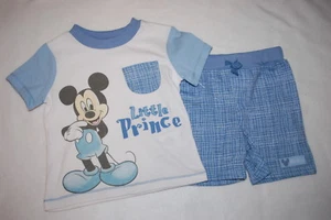 Baby Boys MICKEY MOUSE "LITTLE PRINCE" Shorts & T-Shirt  NB 3-6 6-9 12 MO - Picture 1 of 1