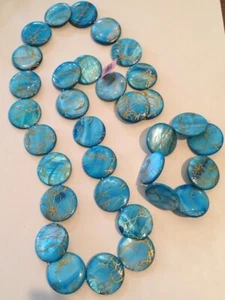 Collar concha azul (28 pulgadas) y pulsera (estirable) en acero inoxidable - Imagen 1 de 3