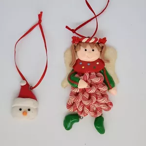Pfefferminz Zuckerstange Engel Mädchen & Schneemann Gesicht mit Nikolausmütze Ton Ornamente - Bild 1 von 1