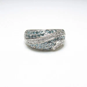 EL Estate 14K White Gold Blue And White Brilliant Cut Diamond Ring 1.00 Ct - Picture 1 of 5