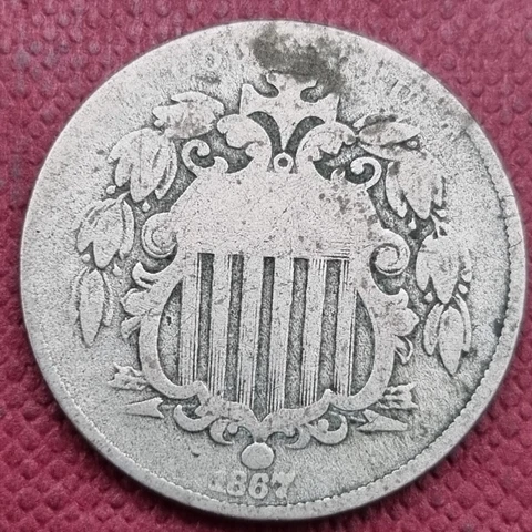 1867 Shield Nickel 5c With Rays Circulated #57911 Cover