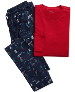 POLO RALPH LAUREN Men's Solid Long-Sleeve T-Shirt & Printed Pajama Pant 2-Pc Set - Picture 1 of 4