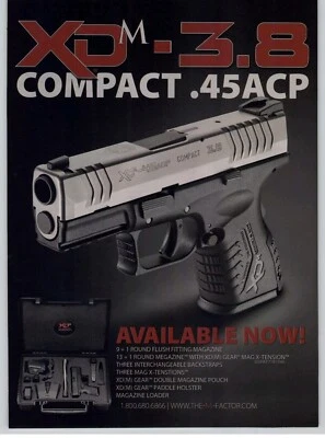 2012 Springfield Armory XD 3.8 .45 ACP Handgun Magazine Print Ad Man Cave Art  - Image 1 of 4