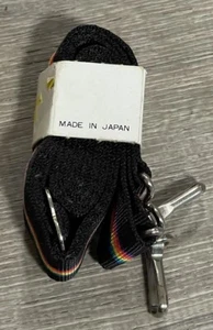 Vintage Made in Japan Stretch Striped Suspenders Rainbow Black Retro - Picture 1 of 4
