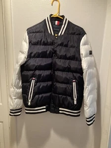 TOMMY HILFIGER Quilted Varsity Style Bomber Jacket Men's Size M Black & White - Picture 1 of 6