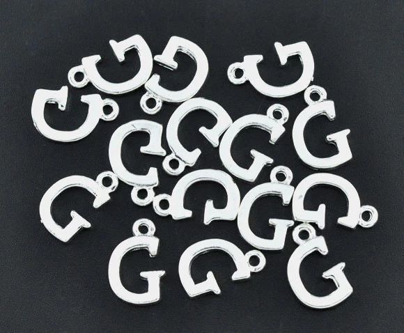 3pz charms ciondoli alfabeto lettera G colore argento 16X10mm - Immagine 1 di 1