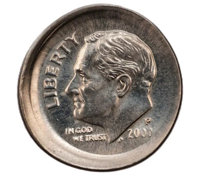 2000 P 10c Huge Broadstruck Off Center Roosevelt Dime Mint Error Coin - E114 - Image 1 of 2