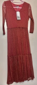 B.YOUNG Rot Gold Glitzer Mesh Midikleid Gr. UK 10 Neu Scandi - Bild 1 von 8