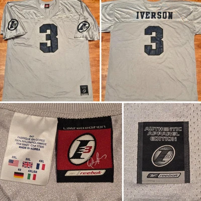 Camiseta de fútbol Allen Iverson Reebok I3 edición limitada para hombre 3XL gris Foto 1 de 4