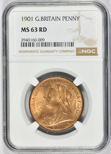 GB VICTORIA 'VEILED HEAD' PENNY - 1901 ++ CERTIFIED BY NGC MS63 RD! ++ [175-26] - Picture 1 of 2