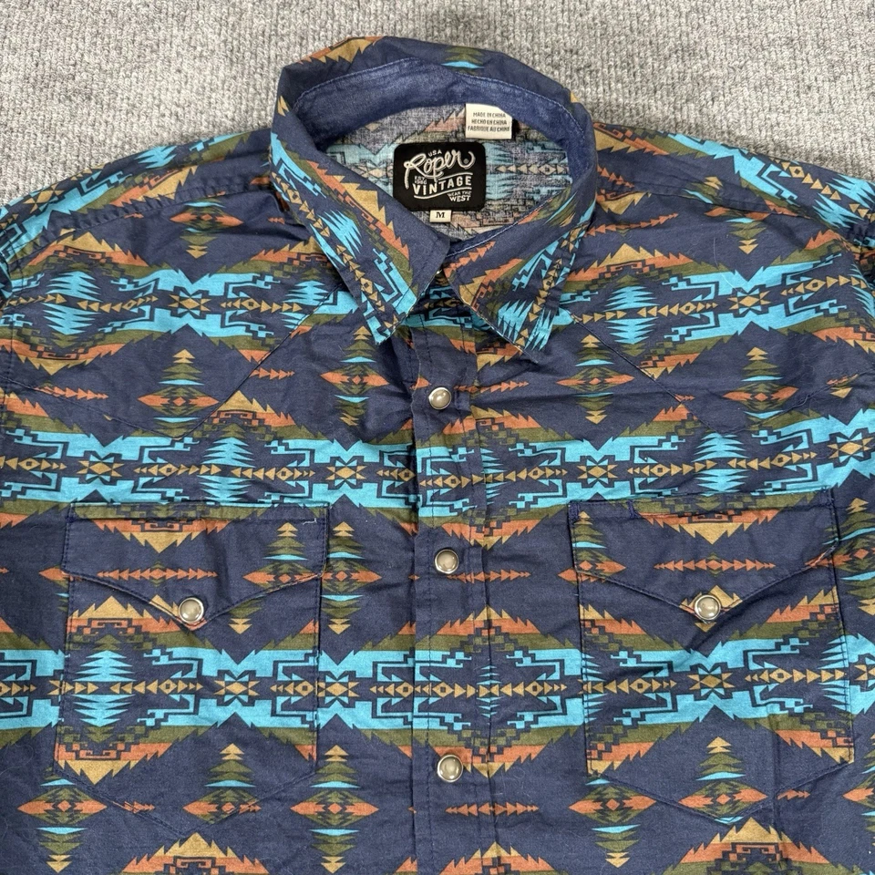Roper Western Shirt Men XL Blue Aztec Southwestern Pearl Snap Rodeo Cowboy Ranch - Image 1 of 4