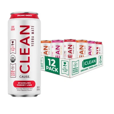 CLEAN Cause Zero Sugar Variety Pack Yerba Mate Tea Sparkling, USDA Organic En... Foto 1 de 4