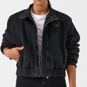 Emory Park gewaschene schwarze Denim-Bomberjacke Damengröße Small Kragen Reißverschluss - Bild 1 von 8