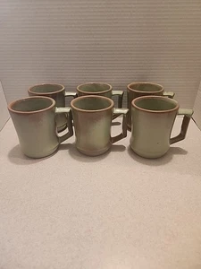 ¡6 excelentes tazas de café Frankoma C5 verde/marrón! - Imagen 1 de 11