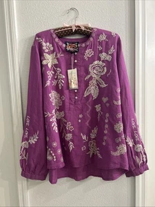 JOHNNY WAS BIYA JWLA EMBROIDERED FIELD HENLEY BLOUSE LAURA RTL-$225.00 NWT - Picture 1 of 12