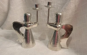 Banka Tin Pair Angel Candlesticks EFTE Handcrafted Holiday Table Decor 8" H - Picture 1 of 9