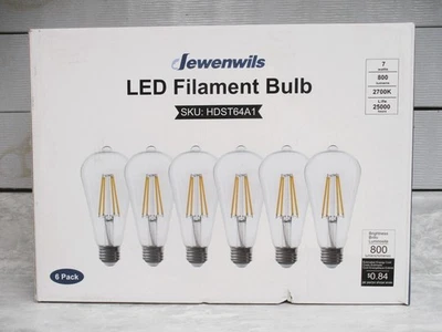Dewenwils 6 Pack LED Filament Bulbs 7 Watts 800 Lumens 25,000 Life Hours-----NEW - Image 1 of 3