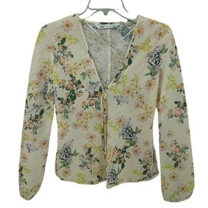 Blusa manga larga transparente con estampado floral amarillo crema Zara XS - Imagen 1 de 9