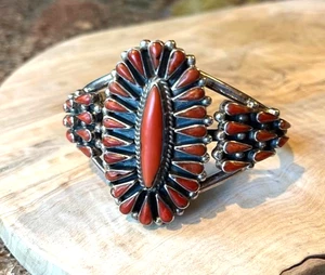 JAMES MASON NAVAJO Indianer STERLING KORALLE Cluster Manschette Armband - Bild 1 von 7