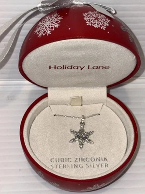 Collar de plata esterlina copo de nieve circonita cúbica zafiro bola de Navidad adorno estuche regalo Foto 1 de 4