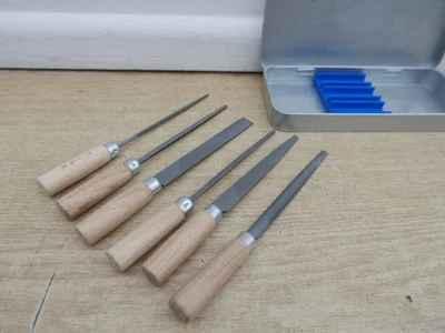HASE 6PCE 4" NEEDLE FILE SET HAND FLAT SQUARE HALF & ROUND + METAL TIN 78004749 - Image 1 of 4