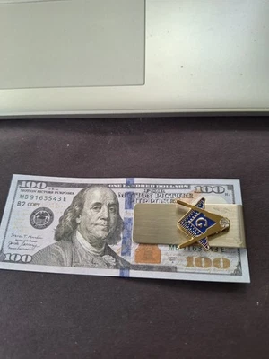 FREEMASONRY MASON MASONIC MONEY CLIP ON STAINLESS STEEL CLIP SHOWY ITEM UNIQUE - Image 1 of 4