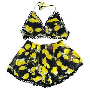 Miss Avenue Black with Lemons Short Set NEW size Large - Picture 1 of 13